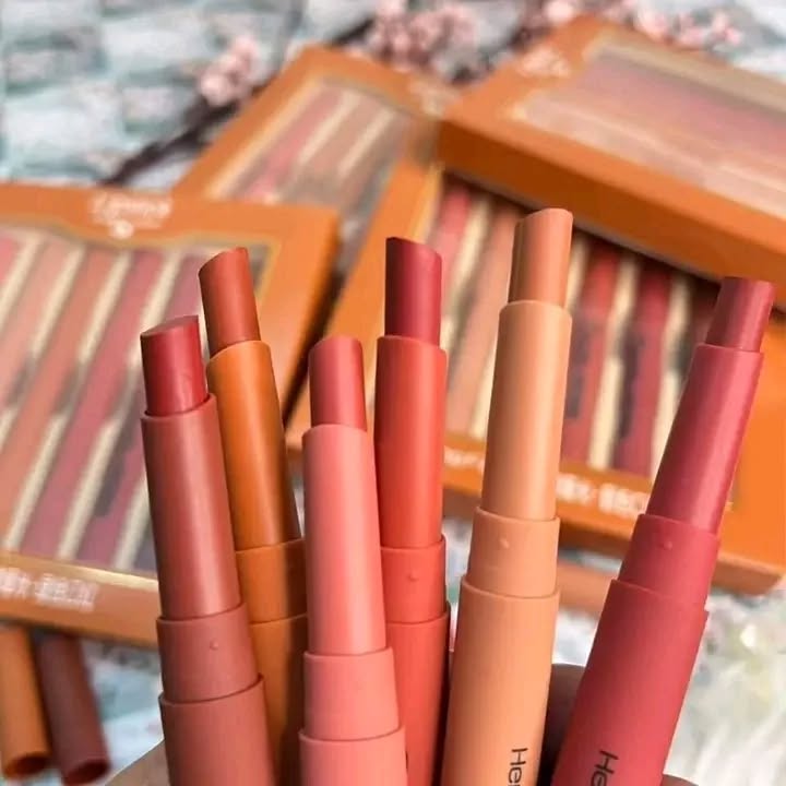Heng Fang Matte Lip Crayon Set – 6 Long-Lasting Nude & Bold Shades