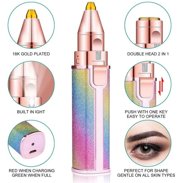 2 in 1 Rechargeable Facial Hair Remover | Eyebrow Trimmer With USB Charging Cable And Cleaning Brush