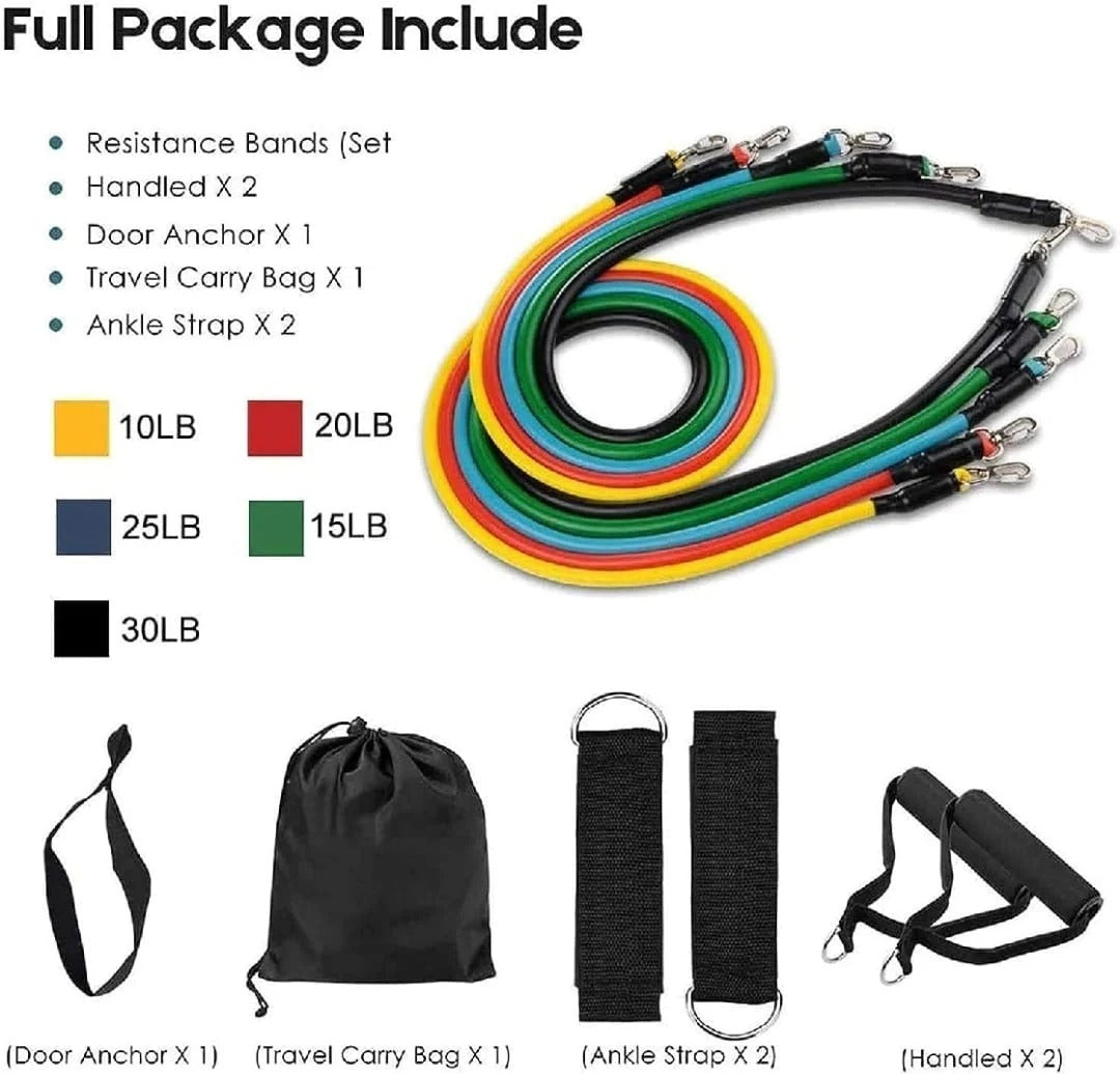 11 Pieces Power Resistance Band Set - For Men And Women
