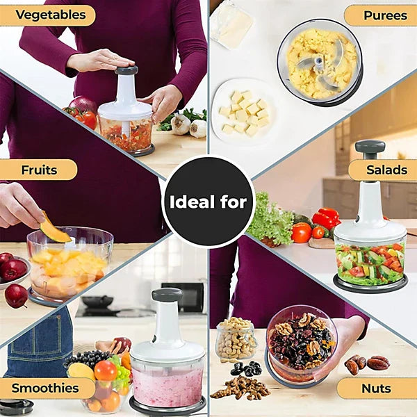 Manual Food Chopper Speedy Chopper with 3 Curved Stainless Steel Blades