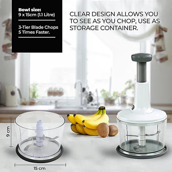 Manual Food Chopper Speedy Chopper with 3 Curved Stainless Steel Blades