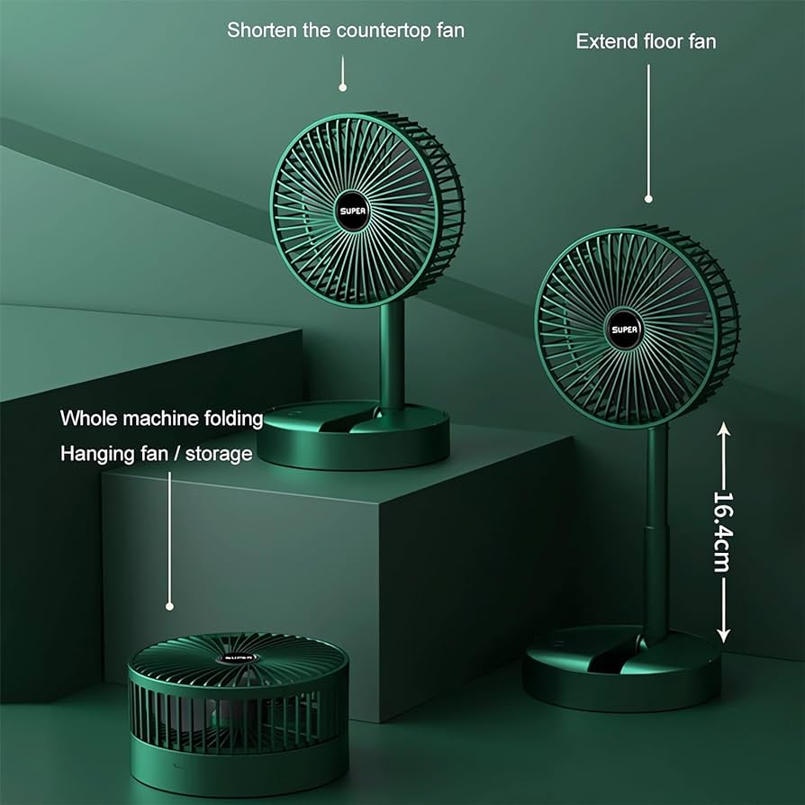 Rechargeable – Portable Telescopic Folding Fan Table Desk Fan | 3 Speeds Adjustable Height Fan