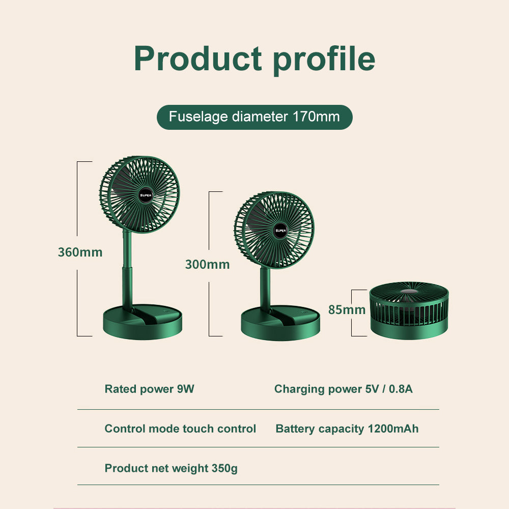Rechargeable – Portable Telescopic Folding Fan Table Desk Fan | 3 Speeds Adjustable Height Fan