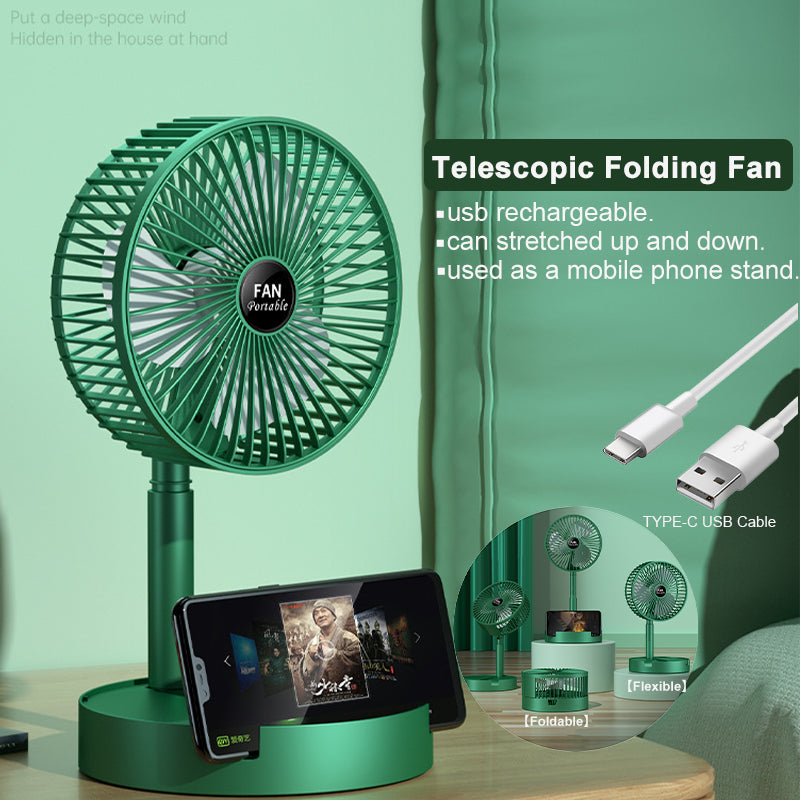 Rechargeable – Portable Telescopic Folding Fan Table Desk Fan | 3 Speeds Adjustable Height Fan